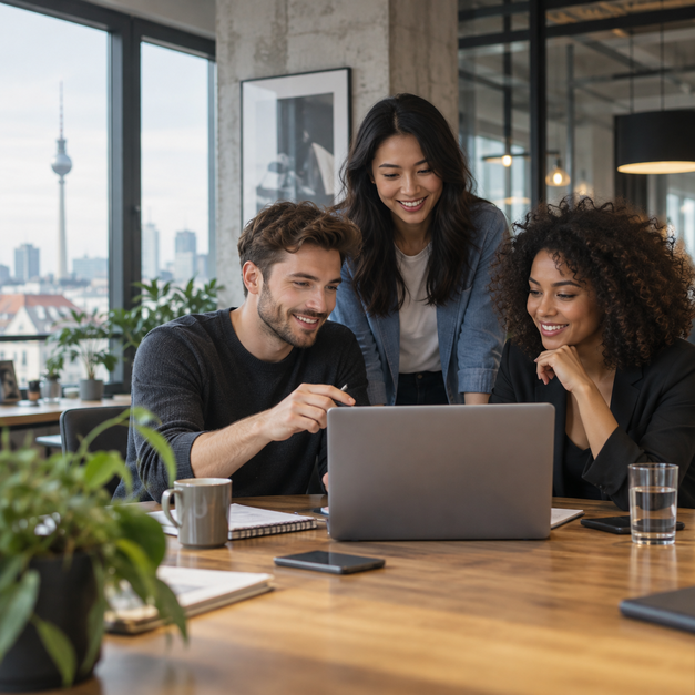 Team arbeitet gemeinsam an einem Projekt im Büro